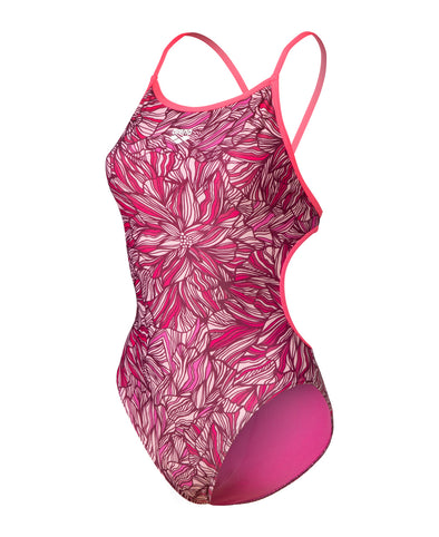 Arena Womens Pink Dahlia Lace Back One Piece