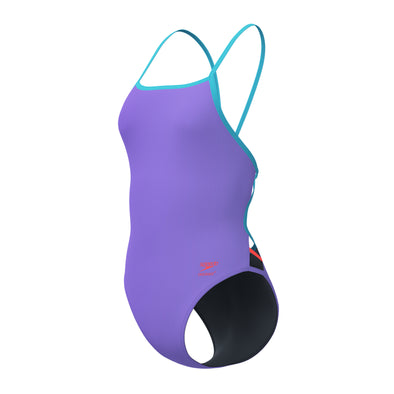Speedo Solid Tri Back One Piece Swimsuit - Purple