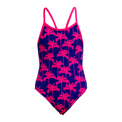 Funkita Pinky Palms Girls Single Strap One Piece Swimsuit