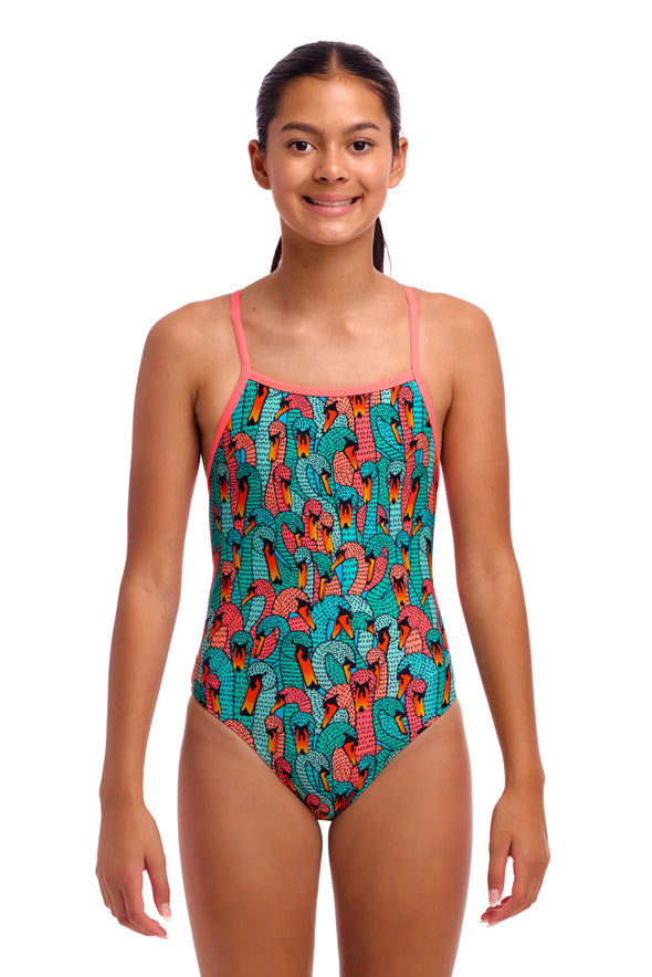Funkita Swan See Swan Strapped In Girls One Piece Swimsuit