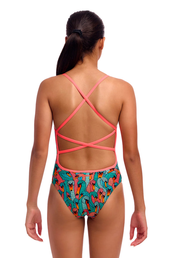 Funkita Swan See Swan Strapped In Girls One Piece Swimsuit