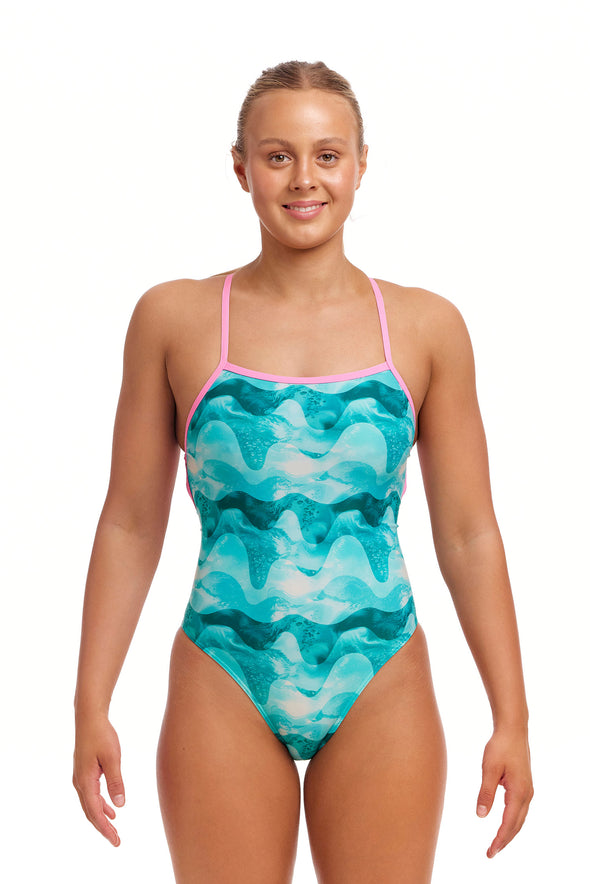 Funkita Teal Wave Strapped In Ladies One Piece